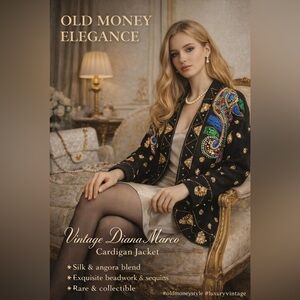 Vintage Diana Marco Silk Angora Beaded Sequin Jacket Cardigan M